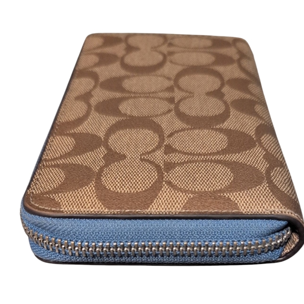 Coach Long Zip-Around Wallet Canvas Preloved Brown Blue Stylish - Picture 5 of 15